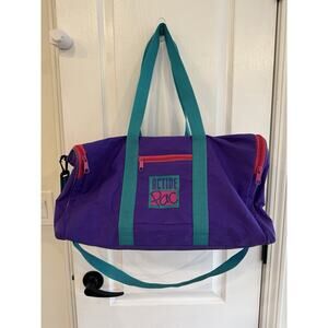 RARE Vintage 80s Active Pac Duffle Purple Teal Pink Color Block Sport Bag 18”